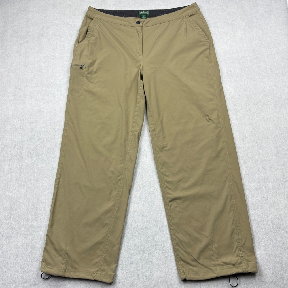 LL Bean Hiking Pants Womens 18 Regular Khaki Stretch Nylon Cargo Outdoor Trail